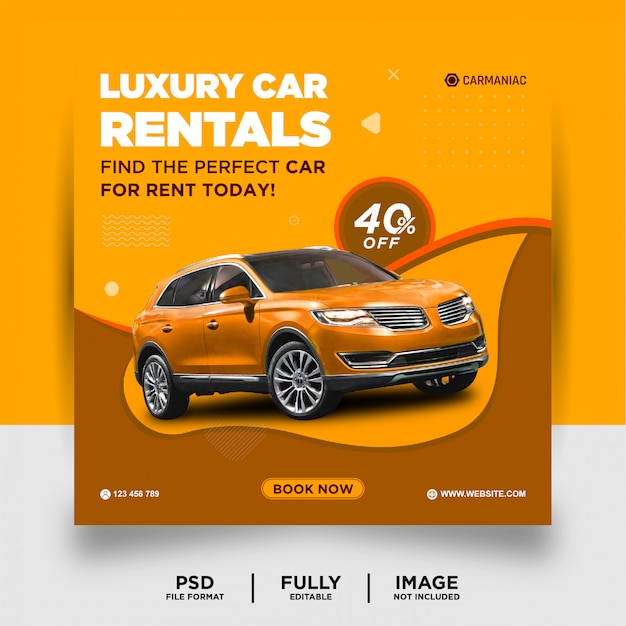 Orange color luxury car rentals social media post banner