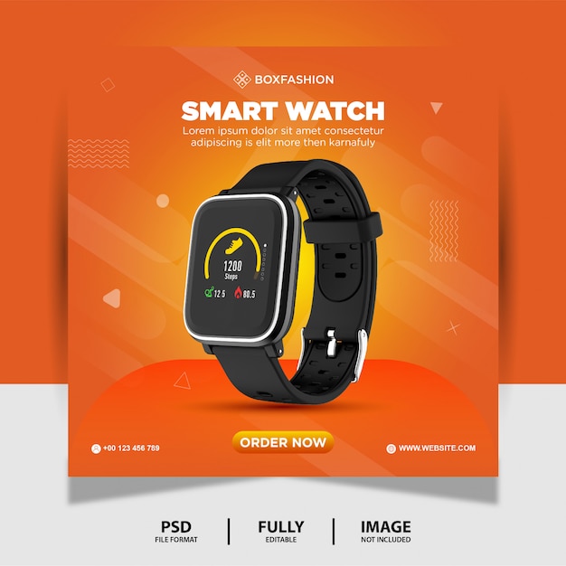 オレンジ色の時計ブランド製品ソーシャルメディアポストバナー