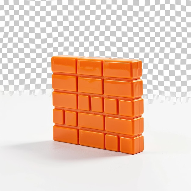 PSD a orange cube made of bricks sits in front of a checkered background