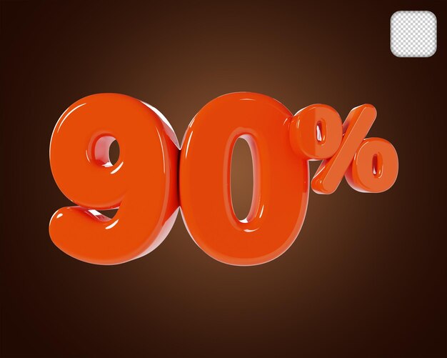 PSD sconto arancione numero 90 percentuale 3d'illustrazione