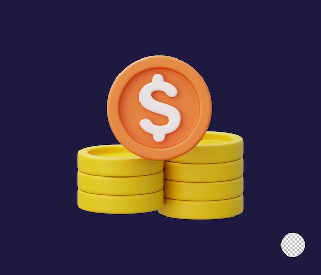 黄色い硬貨の2つのスタックの上にあるオレンジ色のドル硬貨