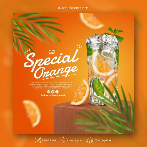 Orange drink menu promotion social media instagram post banner template