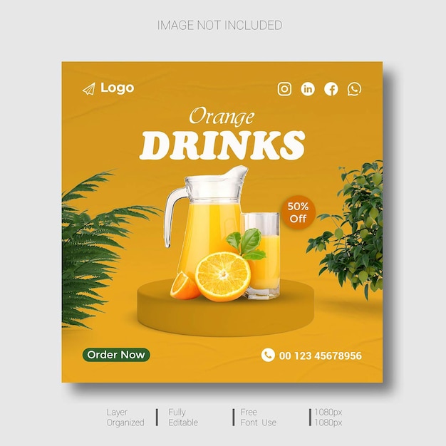 오렌지 음료 소셜 미디어 포스트 디자인 템플릿입니다.