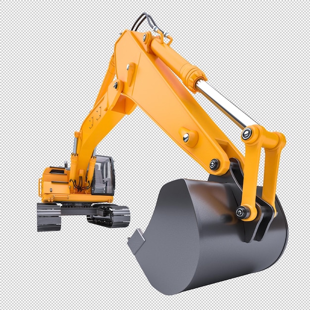 PSD orange excavator isolated on white background 3d render