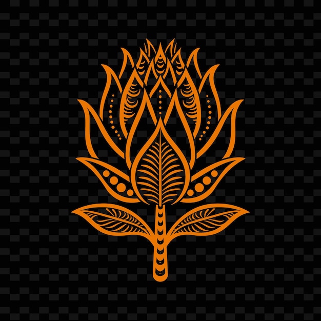 PSD orange flower on a black background with a pattern of leaves