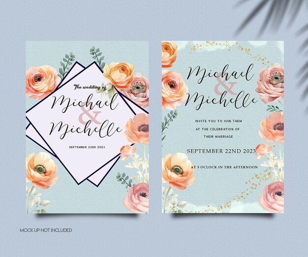 Orange Flowers theme Wedding Invitation Template MInimalistic Modern Design