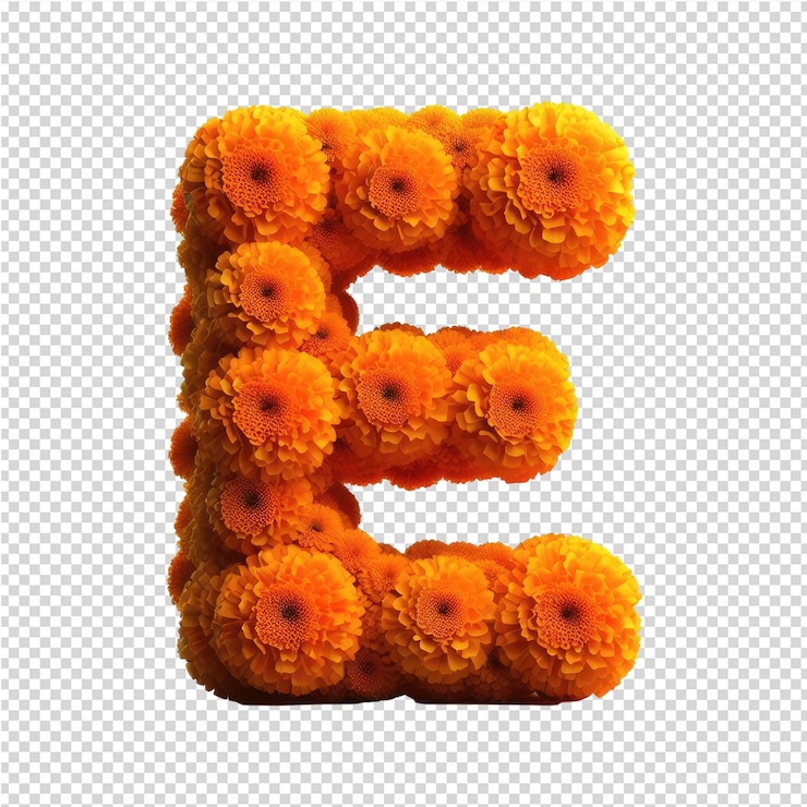 PSD orange flowers with the letter e on a transparent background