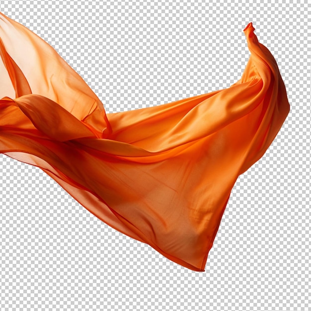 透明な背景のオレンジ色の糸のフライングファブリック