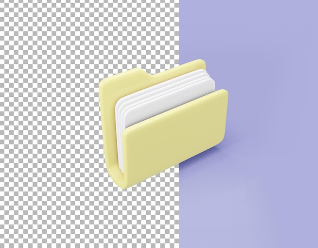 Orange folder with a documents 3d render