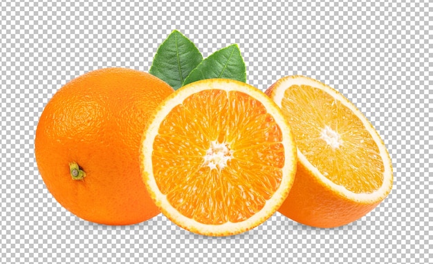 Orange fruit with leaves isolated on alpha layer