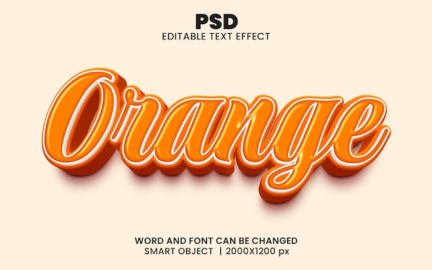 PSD orange glossy 3d editable photoshop text effect style with modern background