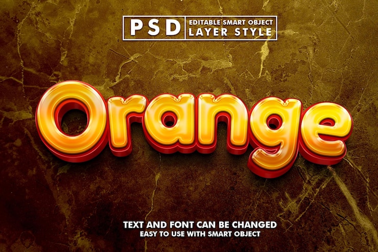 Orange glossy 3d text effect premium psd
