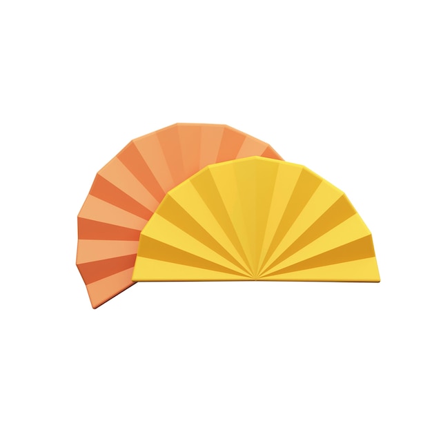 PSD orange and goldan folding fan icon in 3d rendering