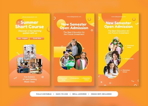 Orange gradient cheerful school admission instagram story template