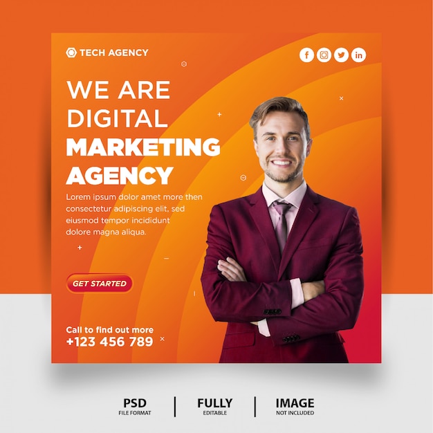 PSD orange gradient color digital marketing social media post instagram banner