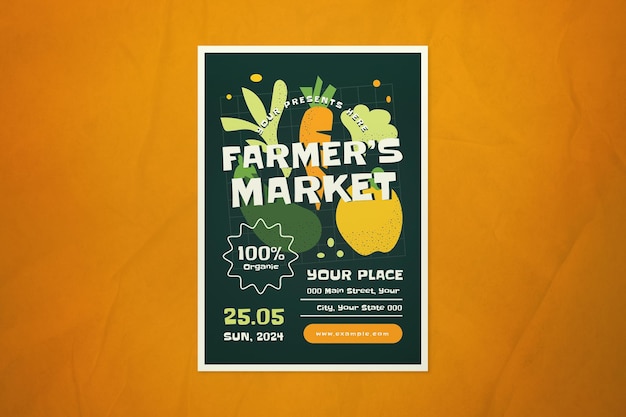 PSD orange handdrawn farmer market flyer