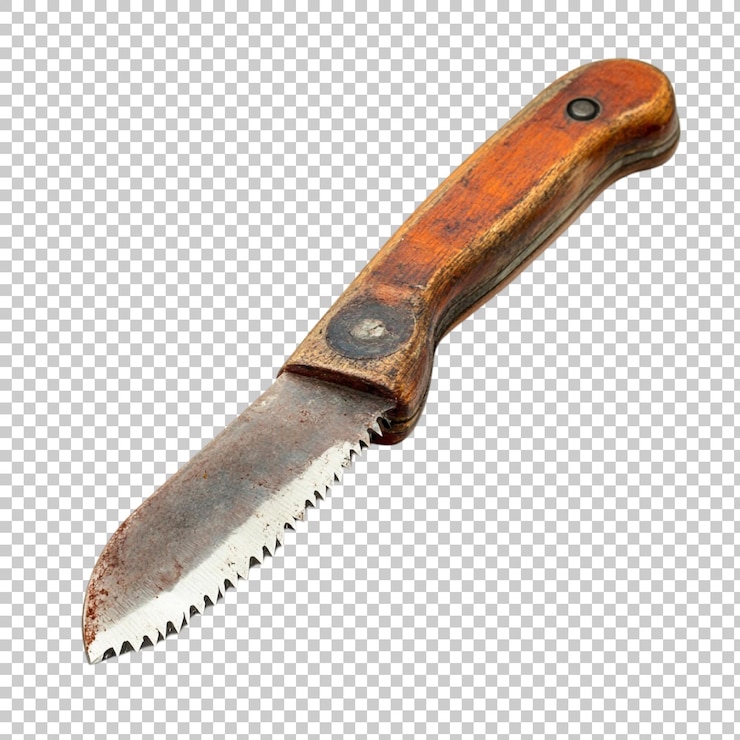 PSD orange handled serrated knife for cutting branches