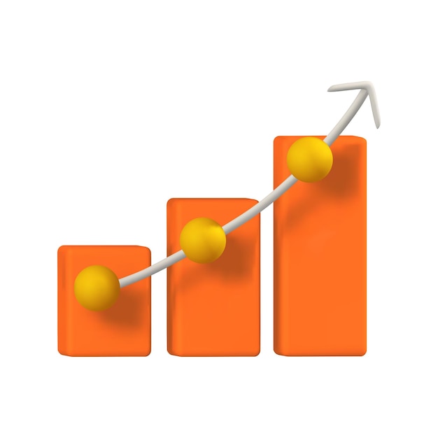 Istogramma arancione e freccia tratteggiata di fronte concetto di business rendering 3d