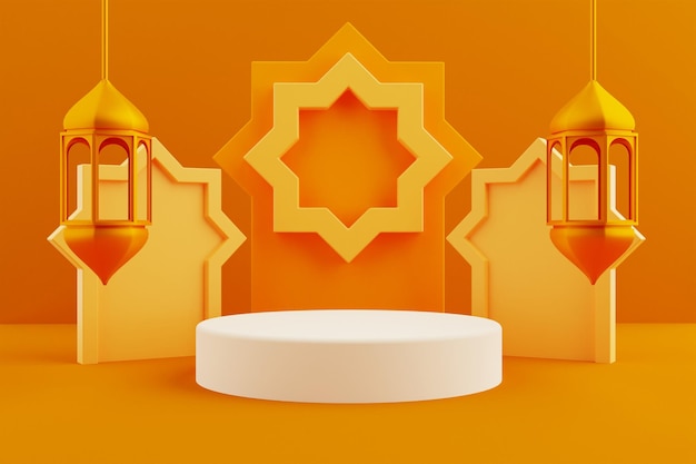 PSD orange islamic 3d display podium for product presentation scene