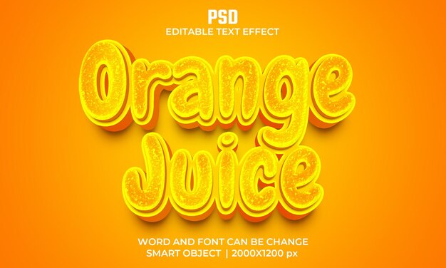 PSD orange juice 3d editable text effect premium psd with background