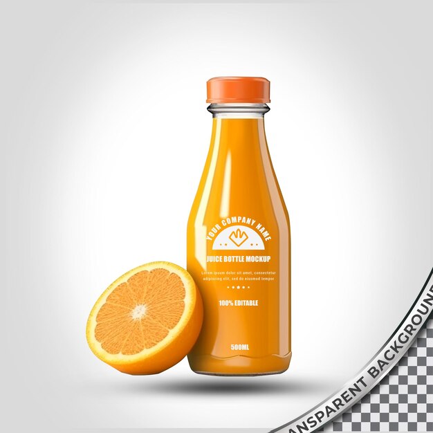 Orange juice bottle mockup isolated on white transparent background