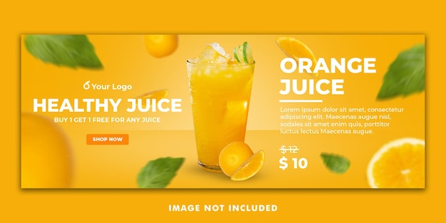 PSD 레스토랑 프로모션을위한 오렌지 주스 음료 메뉴 페이스 북 커버 배너 템플릿
