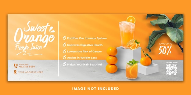 Orange juice drink menu facebook cover banner template for restaurant promotion