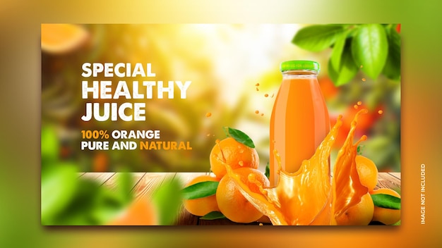 Orange juice drink menu promotion instagram post banner template with nature blur tree background