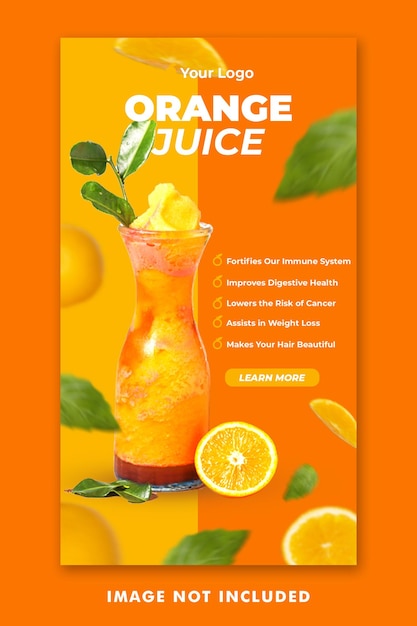 Orange juice drink menu social media instagram stories template for restaurant promotion