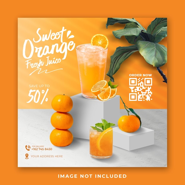 Orange juice drink menu social media post template