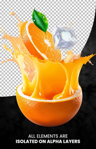 PSD orange juice explosion isolated on alpha layers png