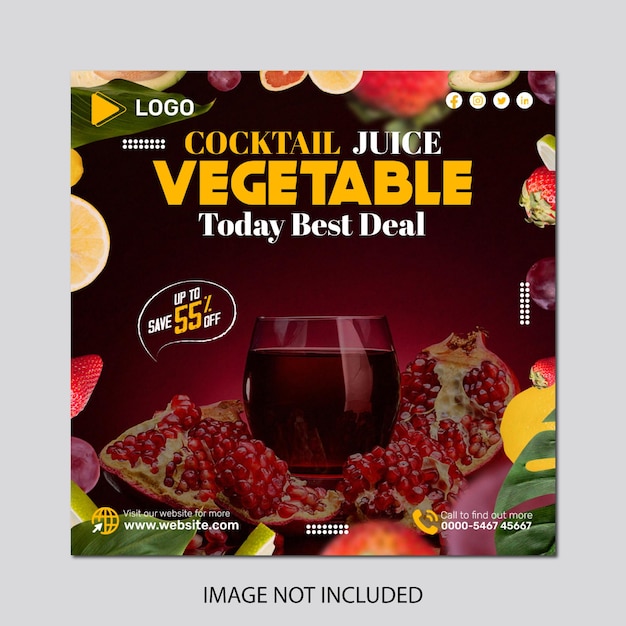 orange juice food menu social media and instagram post design template