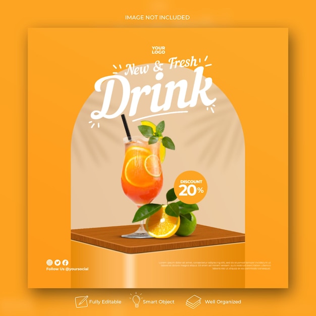 Orange juice food menu social media template