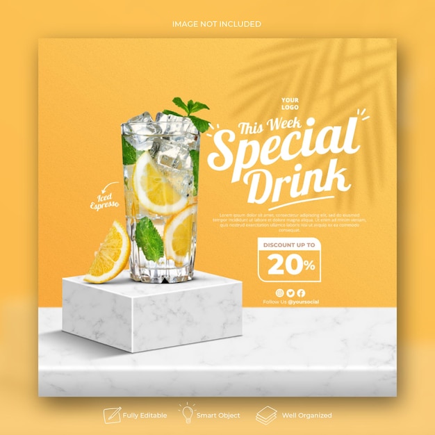 PSD orange juice food menu social media template