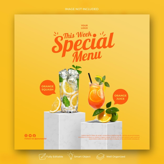 Orange juice food menu social media template