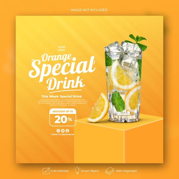 Orange juice food menu social media template