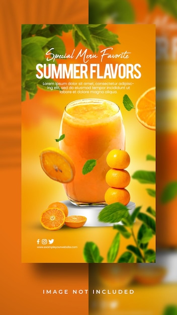 PSD orange juice fresh drink special menu favorite social media instagram post stories banner template