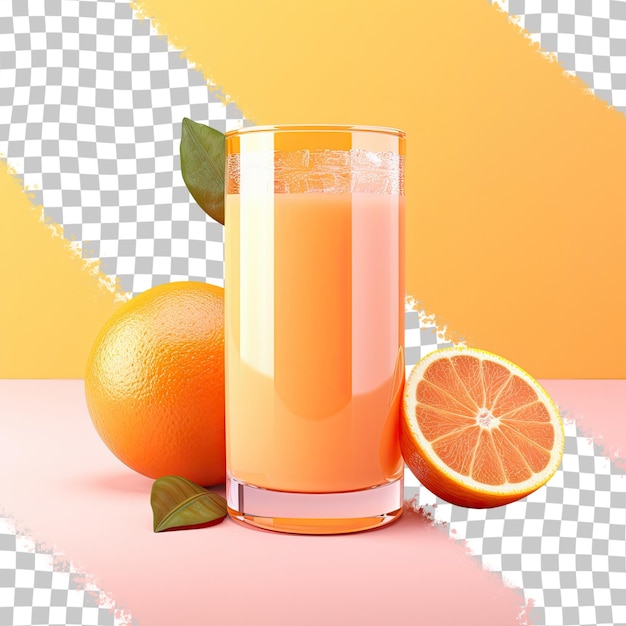 orange juice in a glass transparent background