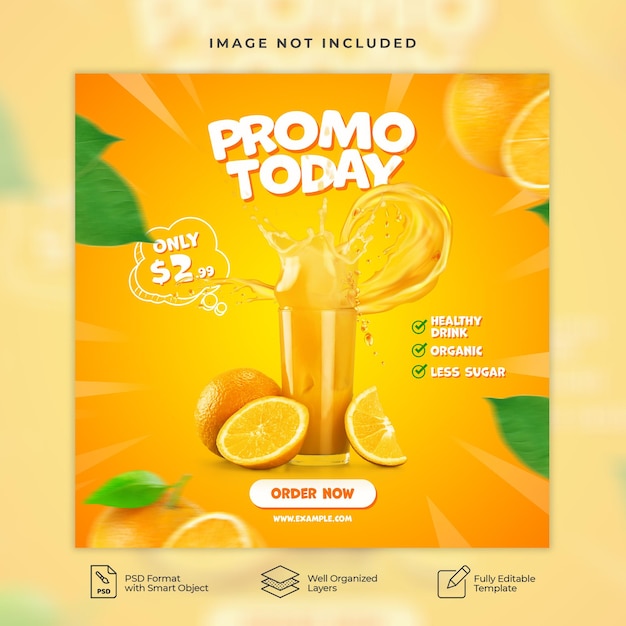orange juice healthy drink social media post promotion psd template poster