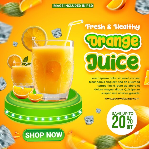 Orange juice menu fresh delicous healthy social media template background 4