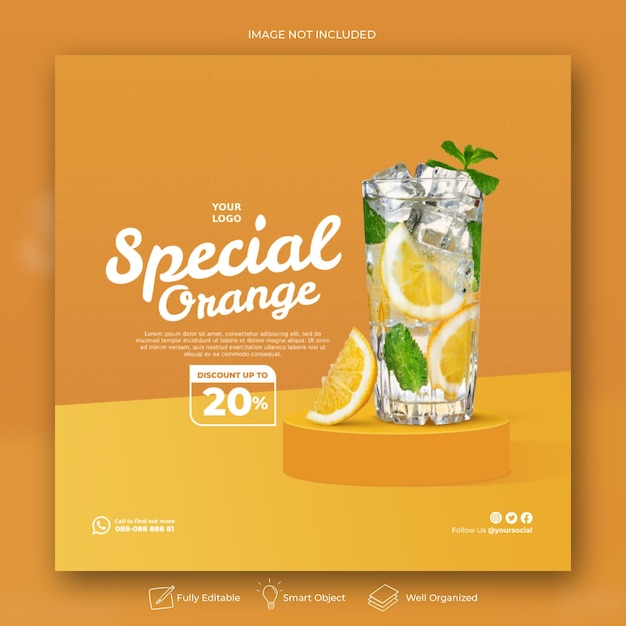 PSD orange juice menu instagram post banner template