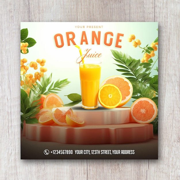 PSD modello di social media del menu di succo d'arancia