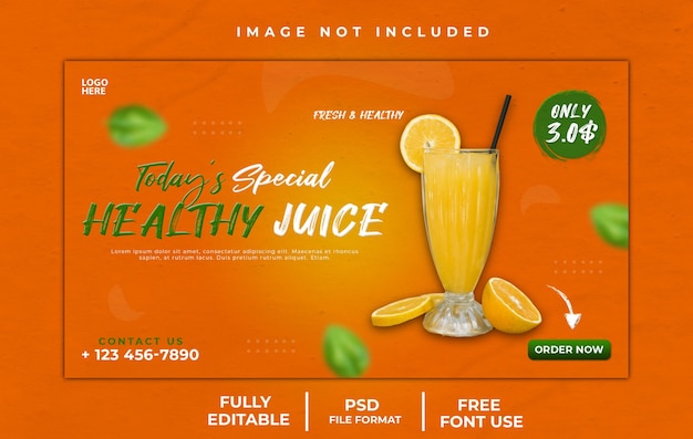 Modello di banner web per il succo d'arancia