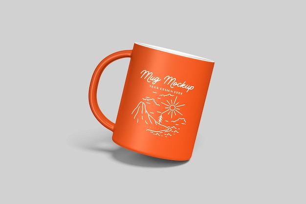 Orange Mug Mockup with Mountain Scene Design