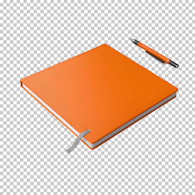 PSD orange notebook with pen isolated transparent background