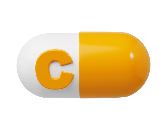 PSD orange pill or capsule filled with vitamin c 3d rendering illustration