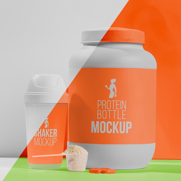 PSD orange pills and protein powder gym mock-up concept