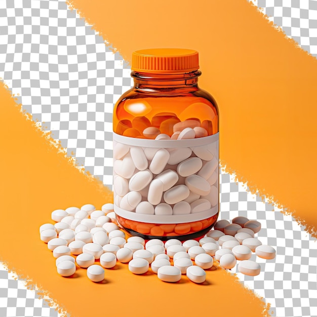 PSD orange pills in white bottle on a transparent background space for text