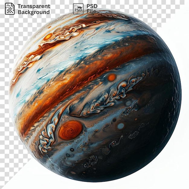 PSD an an orange planet with a red brown and blue color scheme