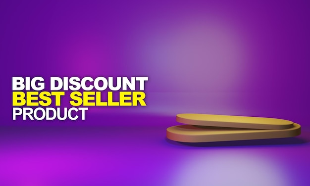 Orange podium 3d rendering for product presentation placement with purple background